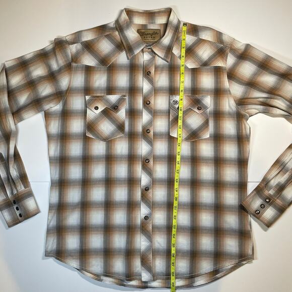Wrangler Retro Western Shirt Men’s L Pearl Snap Brown Plaid 100% Cotton MV4005M - Picture 5 of 9